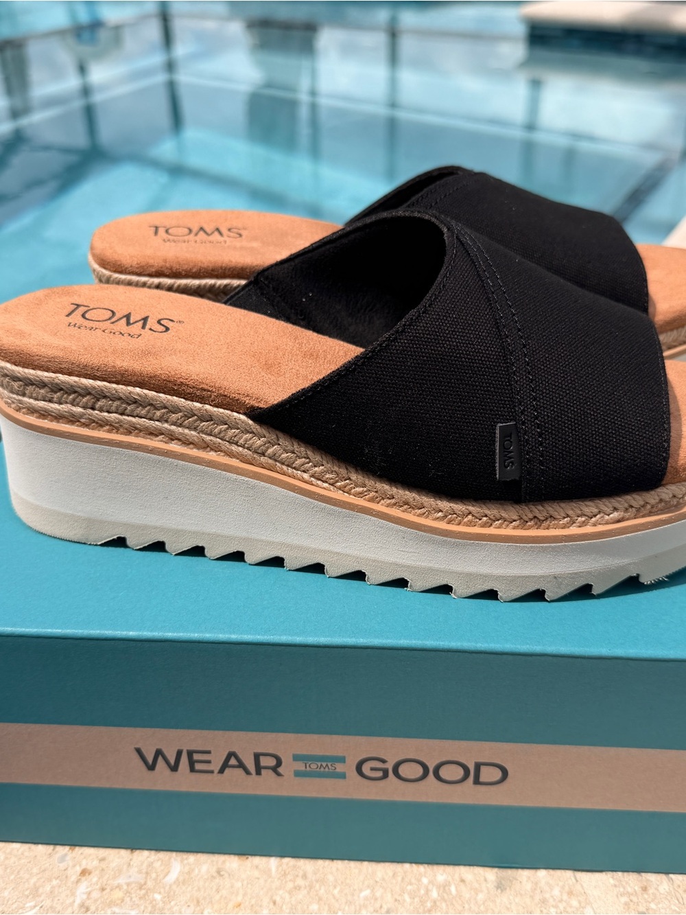 TOMS Black Platform Espadrille Slide